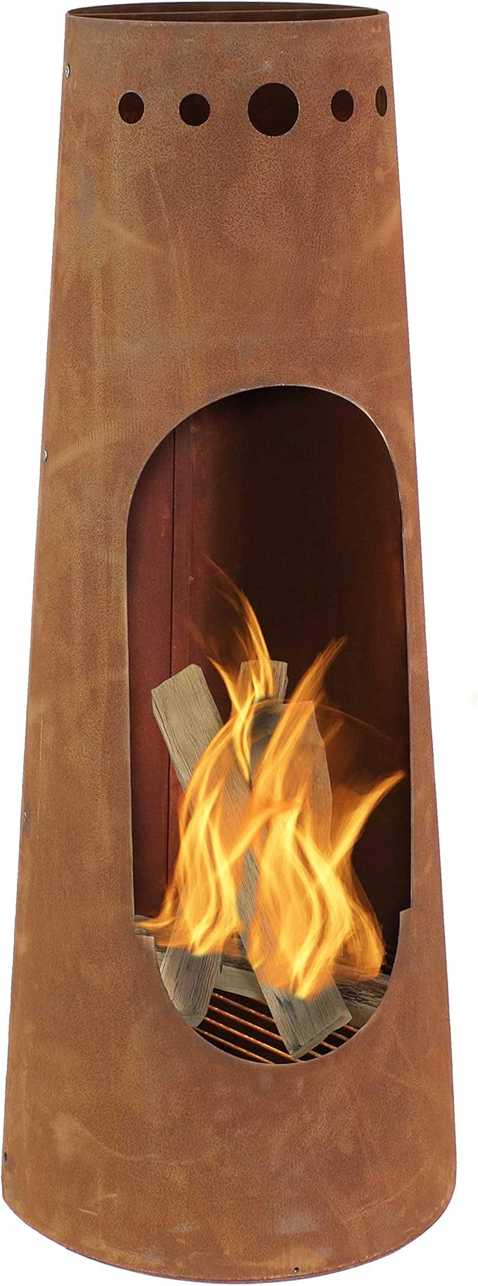 Sunnydaze Santa Fe 50-Inch Chiminea Outdoor Fire Pit - Wood-Burning Chiminea Outdoor Fireplace with Wood Grate - Rustic Patina Finish
