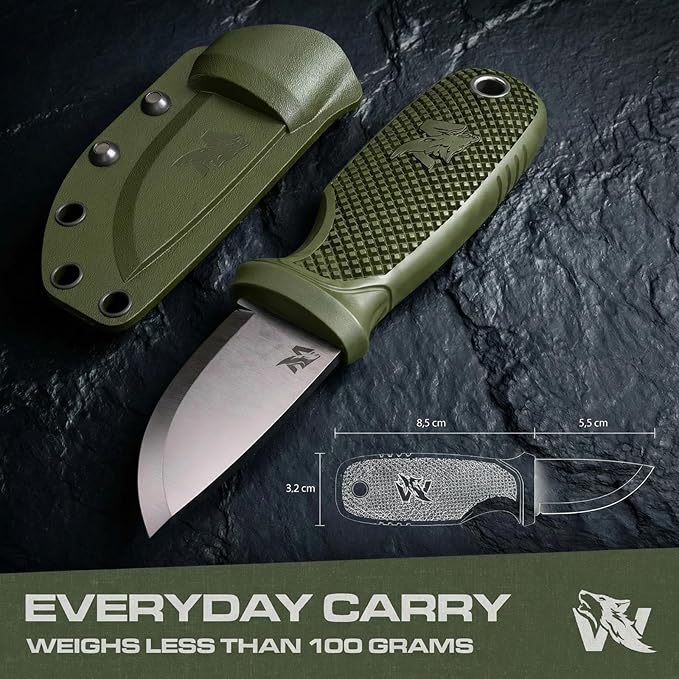 ODENWOLF W-MINI 2 - EDC Neck Knife with Sheath and Necklace - Small EDC Fixed Blade Knife Necklace and Belt Clip - Pocket Fixed Blade Knives - Full Tang Neck Knife with Sheath Tactical + Fire Starter
