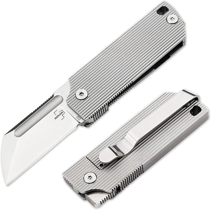 BOKER PLUS BabyX Flipper Steel – Ball-Bearing EDC Mini Pocket Knife with D2 Sheepfoot Blade – Small One-Hand Folding Knife with Stainless Steel Handle and Clip – Pocket Knife in Gift Box