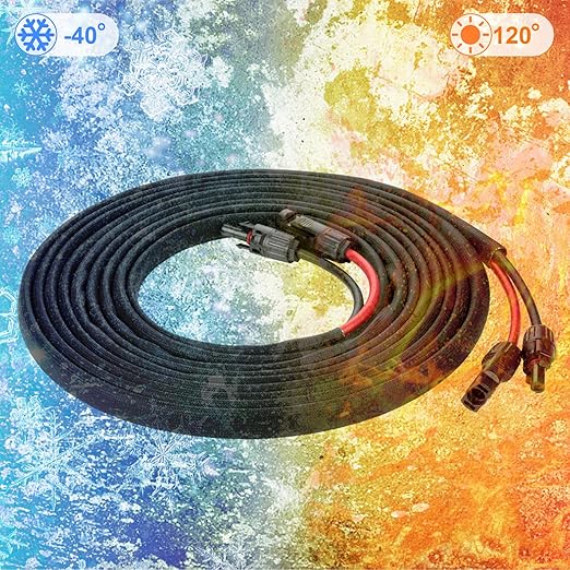 Solar Panel Extension Cable - 15FT 10AWG(6mm²) Solar Panel Wire Twin Wire with Female and Male Connector Tinned Copper Wire for Home Boat RV Solar Panel Outdoor-One end Installed (10AWG 15FT)