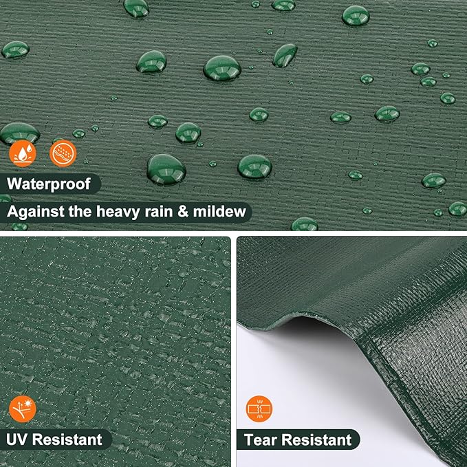 Tarp 10x10 Feet 16 Mil Waterproof Tarps Heavy Duty with Brass Grommets Thick Plastic Tarp UV Resistant Tear&ampFade Resistant Reinforced Edges for Outdoor Pool Car Camp Tent