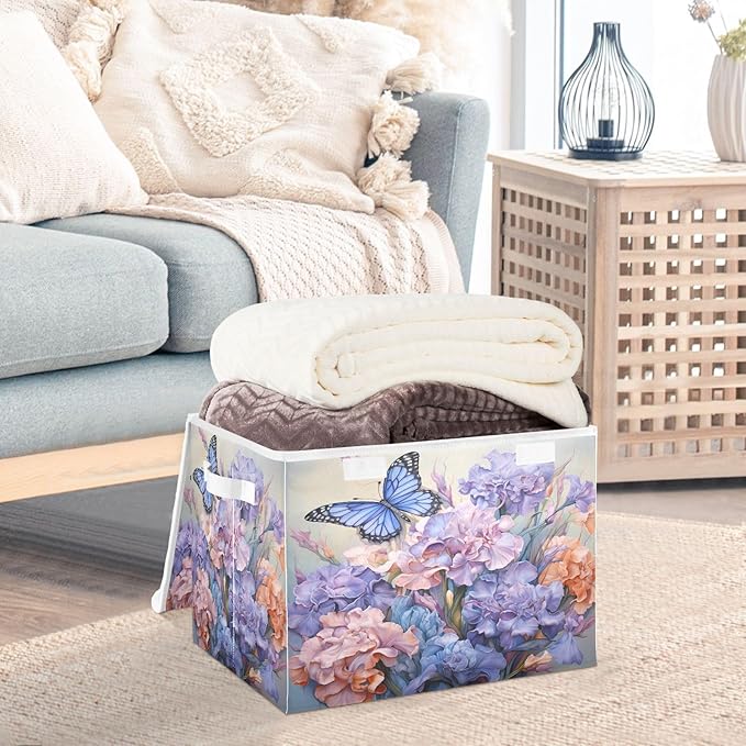 MNSRUU Containers Baskets with Lids Floral Butterfly Foldable Storage Bins Organizer with Lid Collapsible Storage Boxes for Home Bedroom Closet Office
