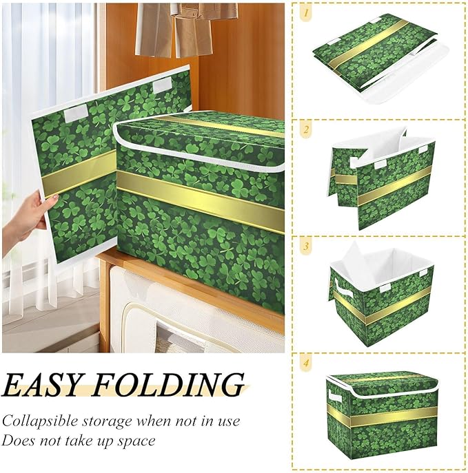 Christmas Storage Baskets with Lids St. Patrick's Day Collapsible Bins Stackable Fabric Linen Baskets Closet Organizer Container 16.5x12.6x11.8