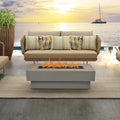 Outdoor Low Profile Fire Table 48-inch Rectangle Propane Gas Fire Pit Table 50000 BTU Modern Firepit w/Lid Glass Rocks Cover Pre-Attached 10ft Propane Hose Flint Gray