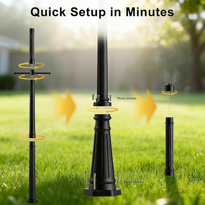 76 Black Cast Aluminum Lamp Post | with Crossbars &amp 2.36 Fitter Cap | Fits Threaded &amp Non-Threaded Lights | for Porch Yard Garden Driveway
