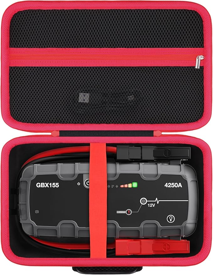 Protection Storage Case Compatible with NOCO Boost GB150 / X GBX155 UltraSafe Jump Starter Lithium Battery Booster Pack and Accessories（Black Case + Red Zipper）- Flaxune