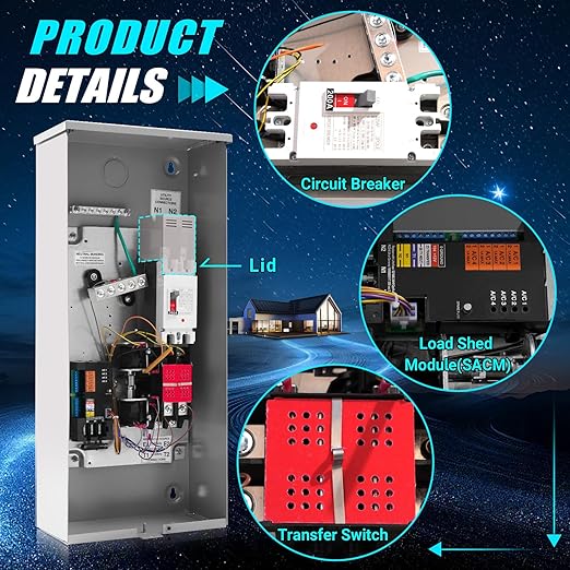 200 Amp Automatic Transfer Switch Replacement for Generac RXSW200A3w/Power Management 120/240V 1-Phase Open Transition Service Rated NEMA 3R Aluminum Enclosure for Indoor and Outdoor Use