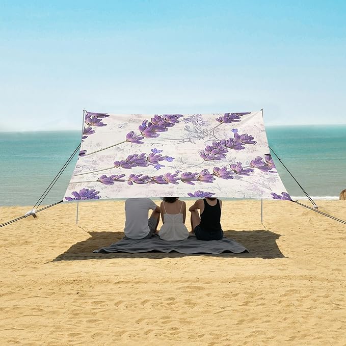 ALAZA Vintage Beautiful Lavender Beach Tent Sun Shelter Portable Canopy Sunshade for Outdoor Camping Picnics Backyard Fun 10x9 ft