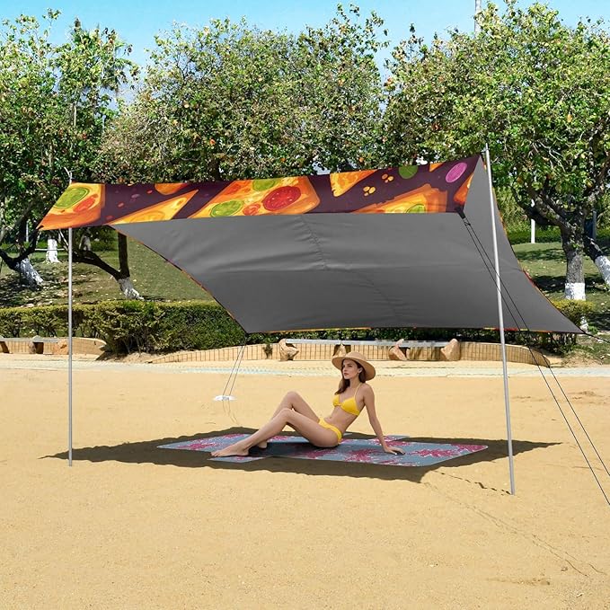 ALAZA Pizza Slice Pattern Beach Tent Sun Shelter Portable Canopy Sunshade for Outdoor Camping Picnics Backyard Fun 10x9 ft