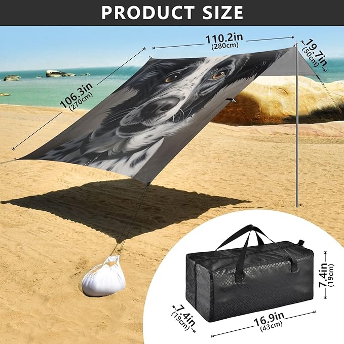 ALAZA White Black Dog Beach Tent Sun Shelter Portable Canopy Sunshade for Outdoor Camping Picnics Backyard Fun 10x9 ft