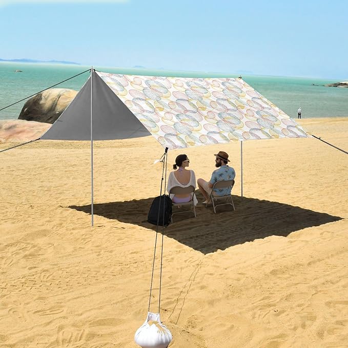 ALAZA Colorful Geometric Circle Beach Tent Sun Shelter UPF50+ Protection Beach Shade Canopy w/ 4 Sandbags for Outdoor Camping Fishing Backyard Fun Picnic 10x9 ft