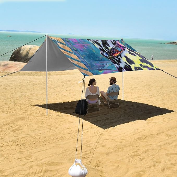 ALAZA Dalmatian Dog Beach Tent Sun Shelter UPF50+ Protection Beach Shade Canopy w/ 4 Sandbags for Outdoor Camping Fishing Backyard Fun Picnic 10x9 ft