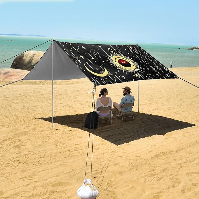 ALAZA Astrology Eye Sun Moon Alchemy Beach Tent Sun Shelter UPF50+ Protection Beach Shade Canopy w/ 4 Sandbags for Outdoor Camping Fishing Backyard Fun Picnic 10x9 ft
