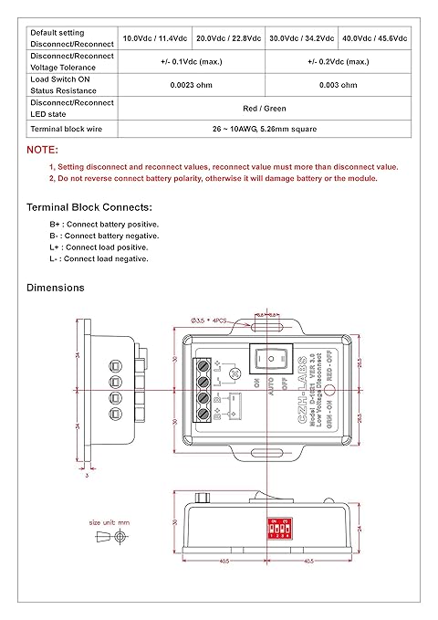 LVD Low Voltage Disconnect Module. (48V / 30Amp Black Rocker Switch Automatic Operation)