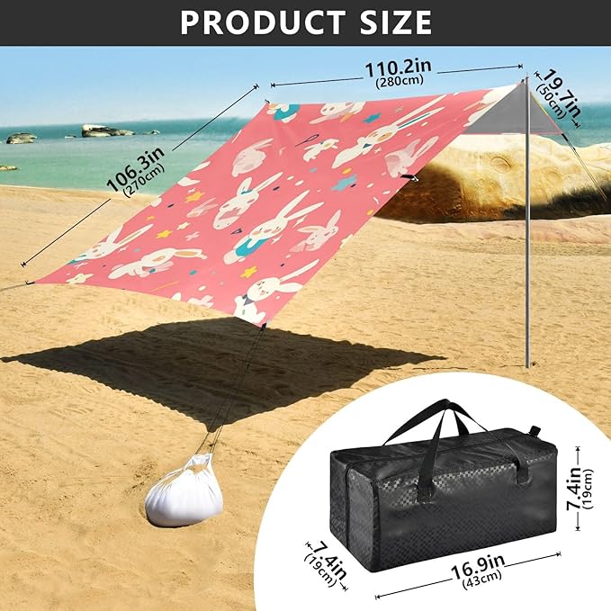 Cute Foldable Beach Tent UPF50 Waterproof Shade Sun Shelter with Sandbags and Shovel for Camping Picnics Backyard &amp Fishing