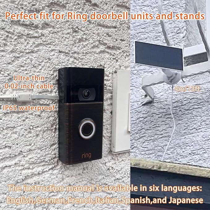 3W Solar Panel with Built-in 4000mAh Battery Micro-USB Port IP65 13.2ft Charging Cable Perfect Compatibility with Ring Video Doorbell (2nd Generation-2020 Release) no Need to Remove Stand