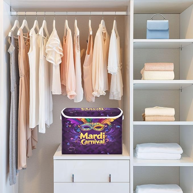 Carnival Background Fabric Storage Bins with Lids and HandleFoldable Storage Bins with LidsCloset Organizers for Clothes Storage Room Organization Office Storage Chest Organizer