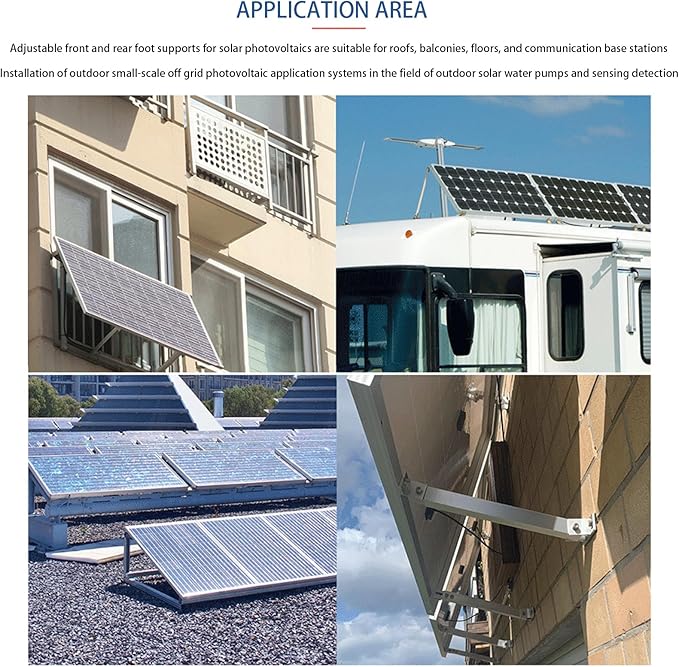 4 Set Solar Panel Mounting Bracket FootAluminum Alloy Solar PV Front Support Solar Panel Bracket Support Feet Suitable for Gird Roof Installation
