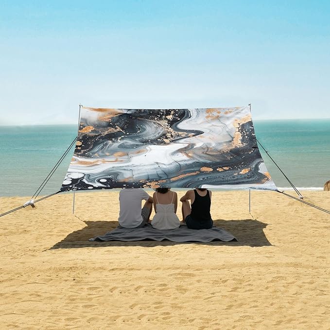 ALAZA Abstract Marble Painting Beach Tent Sun Shelter Portable Canopy Sunshade for Outdoor Camping Picnics Backyard Fun 10x9 ft