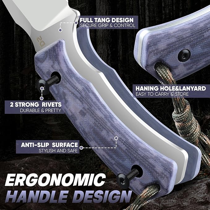 Dream Reach Fixed Blade Knife - D2 Steel Tactical Knife with Ergonomic Full Tang Handle and Kydex Sheath for Outdoor Camping Survival Gift for Men Women Purple