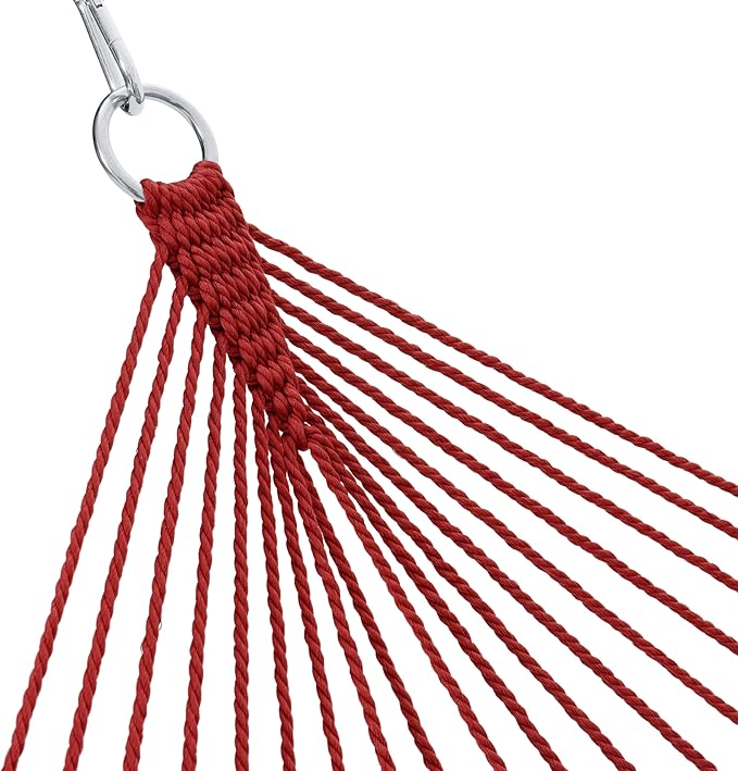 Lazy Daze Hammocks 10.5 FT Double 2 Person Caribbean Rope Hammock Hand Woven Polyester Hammock with Spreader Bars for Outside Outdoor Backyard Patio Poolside 450 LBS Capacity Red