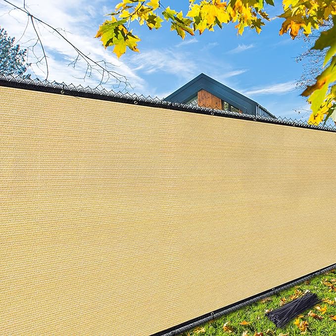 iCover 5x49ft Privacy Screen Fence Outdoor Fencing Panels Garden Windscreen Mesh Shade Sail Net Barrier Include Reinforced Bindings and Brass Grommets Cable Zip Ties Sand
