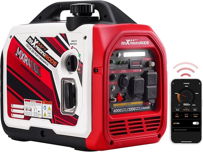 maXpeedingrods 4000 Watt Portable Inverter Generator Gas Powered with CARB Compliant App Remote Data Monitor Compact and Lightweight for Outdoor Camping Family Power Failure in Extreme Weather