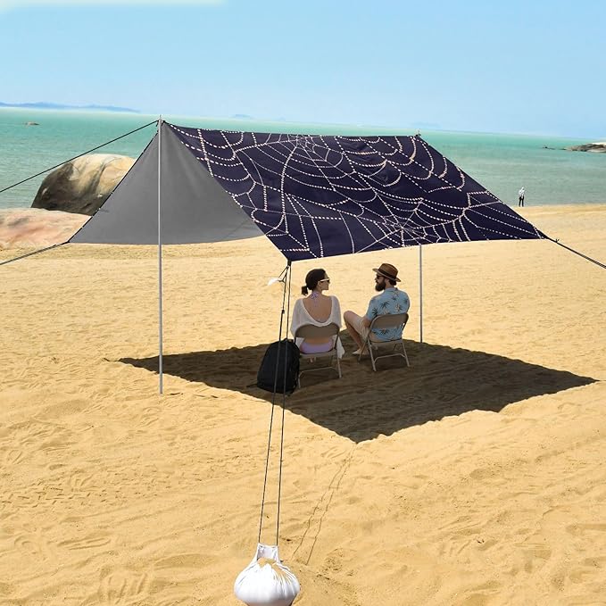 ALAZA Pearl Spider Web Pattern Beach Tent Sun Shelter Portable Canopy Sunshade for Outdoor Camping Picnics Backyard Fun 10x9 ft
