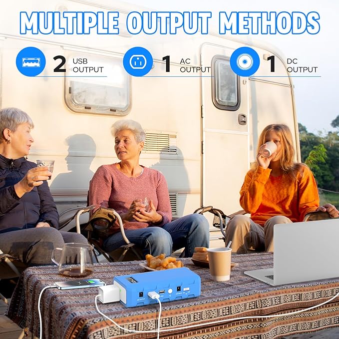 Portable Power Station with AC Outlet Powkey 65W/110V External Battery Pack 24000mAh/88.8Wh Power Pack Portable Power Source Supply Backup for Outdoor Tent Camping Home Blue