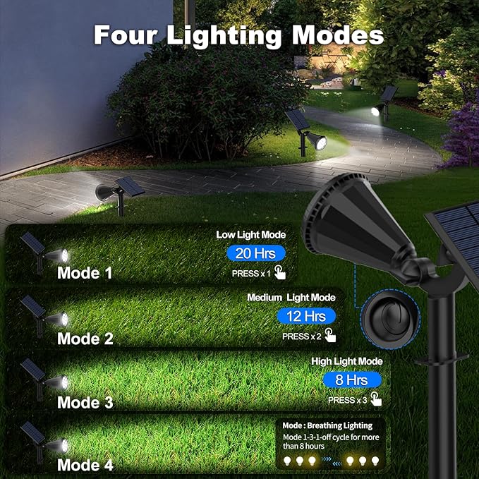 Solar Spot Lights Outdoor 4 Modes/6 Pack Solar Spotlights Waterproof 180° Adjustable Powered Landscape Lights Outdoor Solar Lights for Yard Garden Pathway Flag Tree Wall Statue Cool White