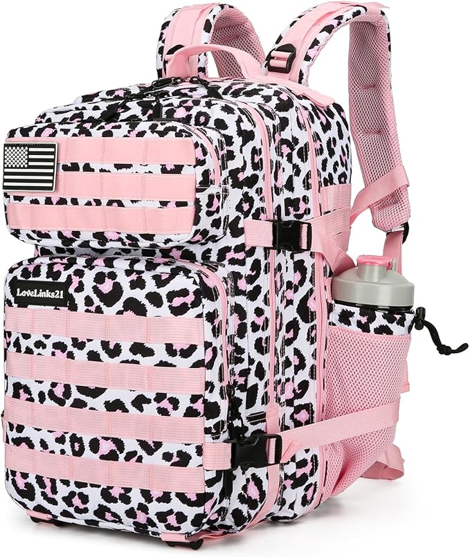 Lovelinks21 25L Tactical Backpack for Men and Women Military Backpack Small Assault Pack Molle Backpack Bug Out Bag Travel Rucksack Daypack (Pink Leopard)