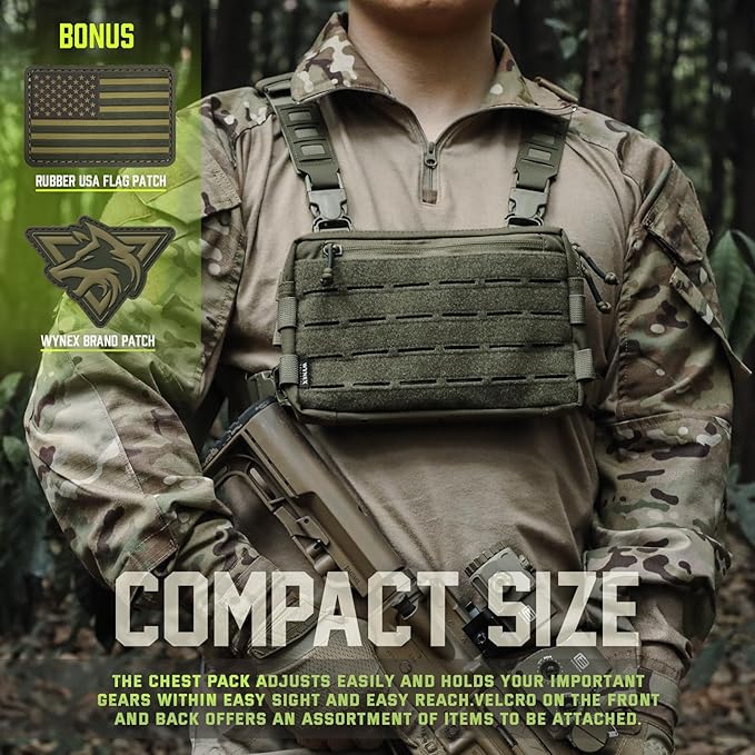 WYNEX Tactical Rig Pack for Men Running Bag with Front Loop Airsoft Recon Chest Rig for Hunting Outdoor EDC Large Admin Pouch of Double Layer Design MOLLE EDC EMT Pouch