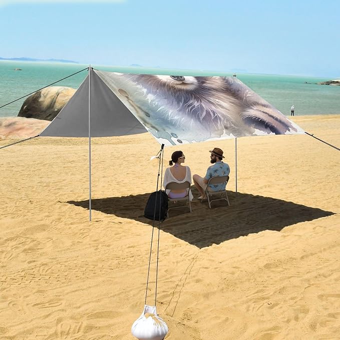 ALAZA Cute Raccoon Watercolor Beach Tent Sun Shelter UPF50+ Protection Beach Shade Canopy w/ 4 Sandbags for Outdoor Camping Fishing Backyard Fun Picnic 10x9 ft