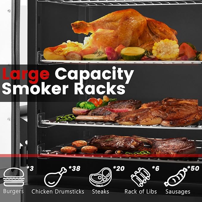 Propane SmokerVertical Outdoor Smoker with Cover and Temperature Control KnobHeavy Duty View Window Gas Smoker for Outdoor Cooking Patio Garden Barbecue