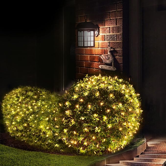 Meteds LED Christmas Net Lights Outdoor 100 LED 5ftx5ft Connectable 8 Modes Mesh 29V Plug-in Waterproof for Bushes Fence Tree Garden Xmas Decor (Orange)