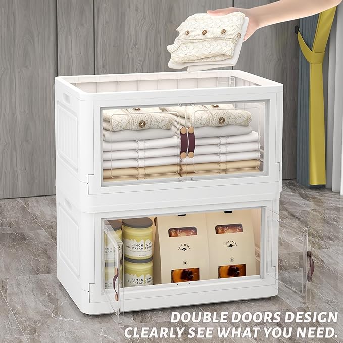 5 Storage Bins with 5 Lids 78 Qt White Closet Organizers and Storage 3 Packs Stackable Bins with WheelsDouble Door Collapsible Storage Bins for Home and OfficeClear Black Door