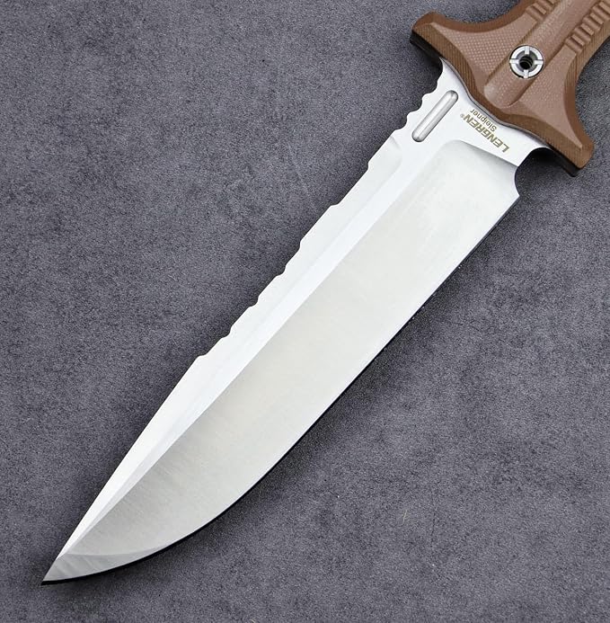 Dragon 12.8 Inch Sleipner Steel Full Tang Fixed BladeOutdoor Camping Tactics KnifeSatin PolishingG10 Handle with leggings Kydex Sheath (Brown handle white blade)
