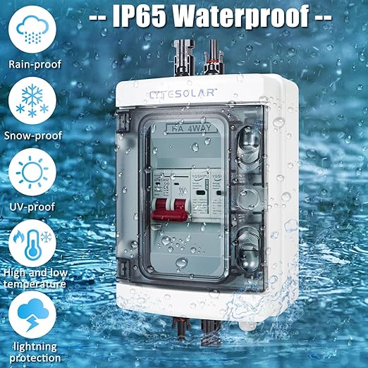 1 String 1000V PV Combiner Box 1 in 1 Out Single String 40A DC Circuit Breaker with Solar Disconnect Function Surge Protection IP65 Weather-Resistant Enclosure