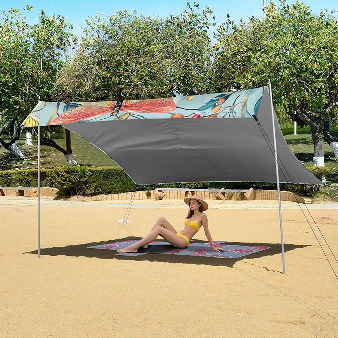 ALAZA Funny Dragonfly Red Floral Beach Tent Sun Shelter Portable Canopy Sunshade for Outdoor Camping Picnics Backyard Fun 10x9 ft