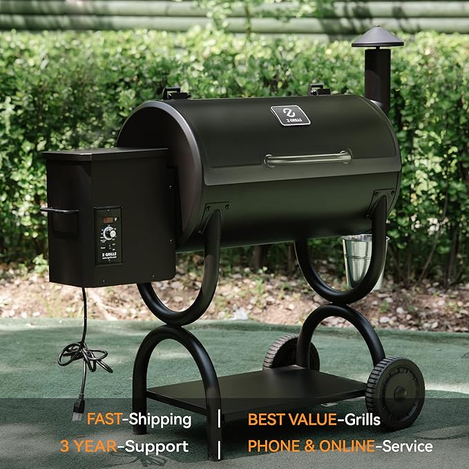 Z GRILLS ZPG-550B Wood Pellet Smoker Grill Auto Temperature Control 553 sq in Cooking Area 8 in 1 Grill for Outdoor BBQ Black