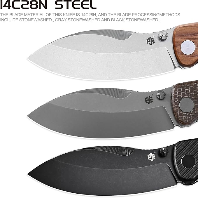 Petrified fish PFB06 Folding Knife3.74 14C28N Steel Stonewashed Blade Micarta Handle Folding knife for EDC Camping Outdoor (Brown Micarta)