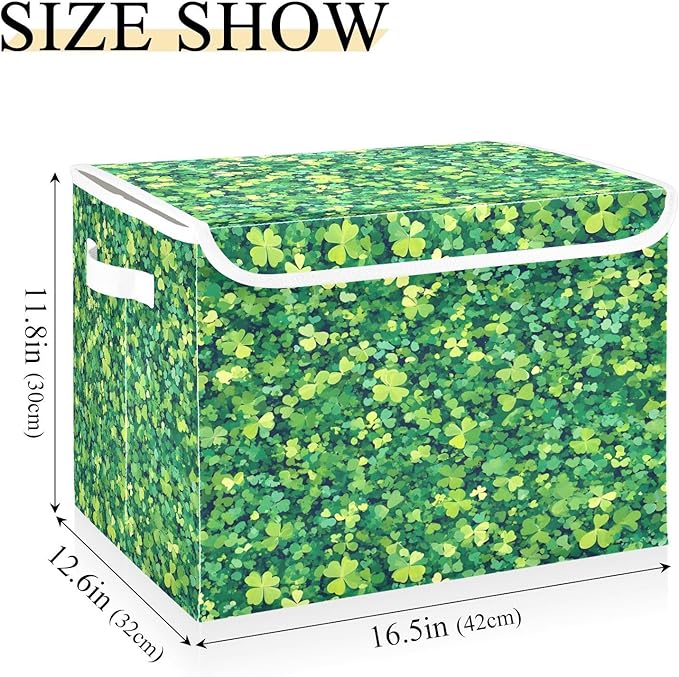 Clover Pattern Fabric Storage Bins with Lids and HandleFoldable Storage Bins with LidsCloset Organizers for Clothes Storage Room Organization Office Storage Chest Organizer