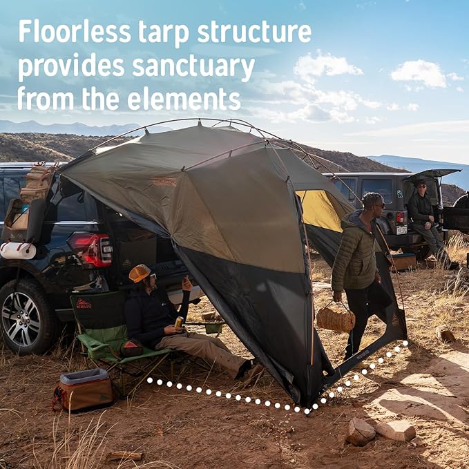 Kelty Highroads Overlanding Shelter - Universal Mount Car Camping Tent with Large Zippered Entry Aluminum Frame Adjustable Walls and Windows UV Protection Rainproof Stuff Duffel Included 2024