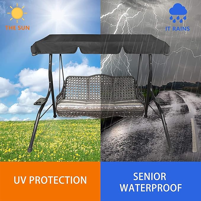 Outdoor Swing Chair Canopy Replacement Waterproof 210D Canopy for 2/3 Seater Swing Seat Sun Shade Top Cover for Garden Swing Chair Durable and UV Resistant