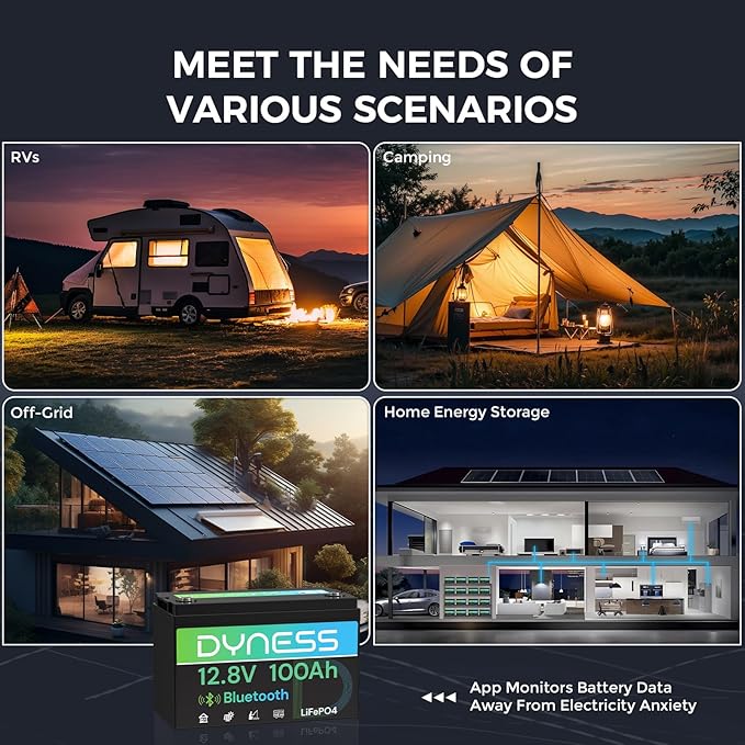 12V 100Ah Bluetooth LiFePO4 Battery Deep Cycle Group 31 Lithium RV Batteries Built-in 100A BMS with Low-Temp Protection 12.8 Volt Lithium Battery for Rv Camping Home Solar System Off-Grid