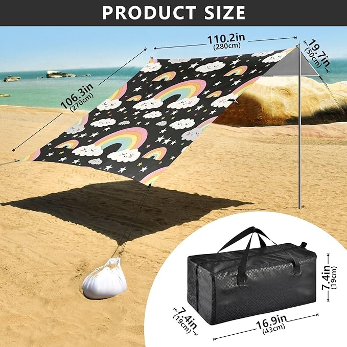 ALAZA Rainbow Star Pattern Beach Tent Sun Shelter Portable Canopy Sunshade for Outdoor Camping Picnics Backyard Fun 10x9 ft
