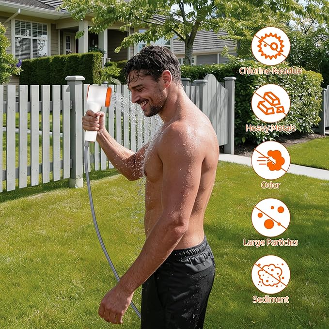 Portable Camping Shower Kit Rechargeable Pump with Carbon Water Purification Digital Display Soft LED Light Folding Bucket for Outdoor Camping Hiking Pet Bath Car Wash