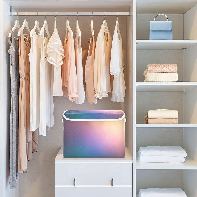 Blue Peach Lilac Yellow Gradient Storage Box with Lid Foldable Tool Storage Storage Bin Lid for School Supply Dormroom