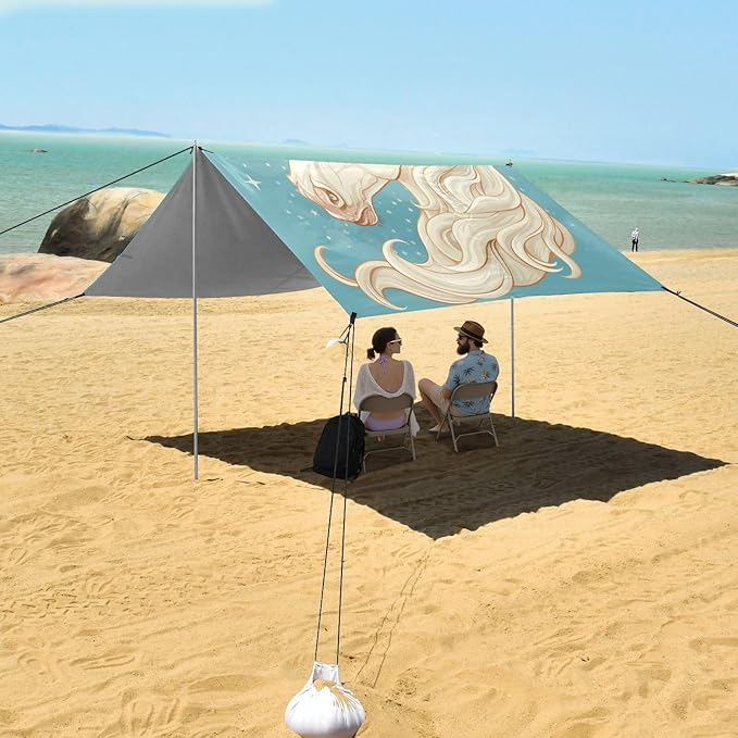 ALAZA Unicorn Portrait Star Beach Tent Sun Shelter UPF50+ Protection Beach Shade Canopy w/ 4 Sandbags for Outdoor Camping Fishing Backyard Fun Picnic 10x9 ft