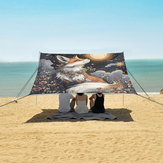 ALAZA A Beautiful Fox Beach Tent Sun Shelter Portable Canopy Sunshade for Outdoor Camping Picnics Backyard Fun 10x9 ft